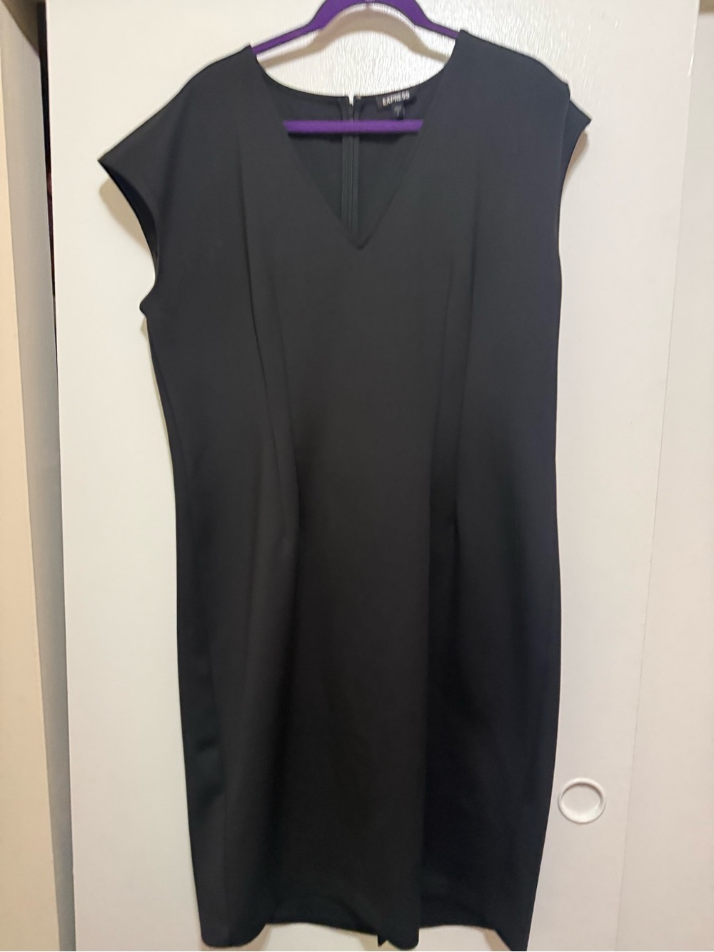 Express Black Cap-Sleeve V-Neck Sheath Dress